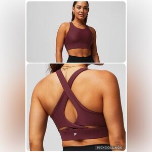 LIKE NEW Fabletics No-Bounce High Impact Sports Bra - Burgundy - Sz Large